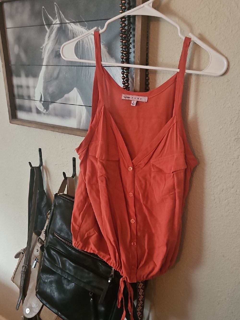 Crave Fame Coral Button-Front Tie-Hem Camisole Top